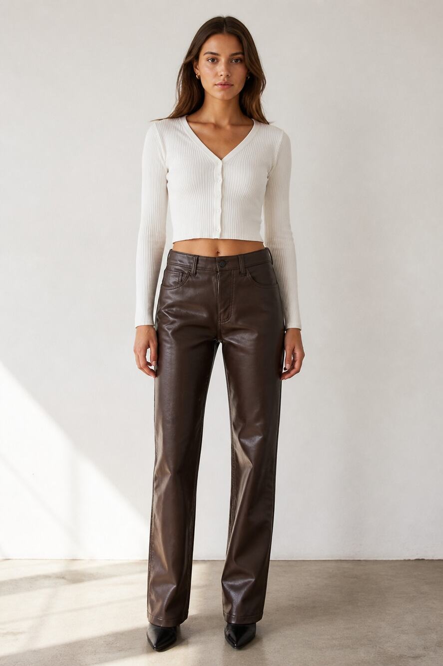 Abercrombie & Fitch Brown Faux Leather Pants 26 US - Picture 1 of 8